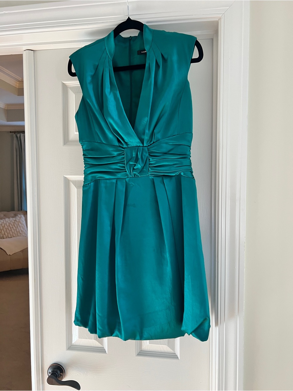 Nanette Lepore Teal V-Neck Pleated Waist Mini Dress